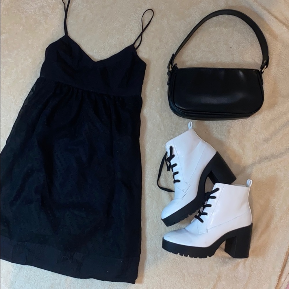 Vintage black thin strap dress with lace up back